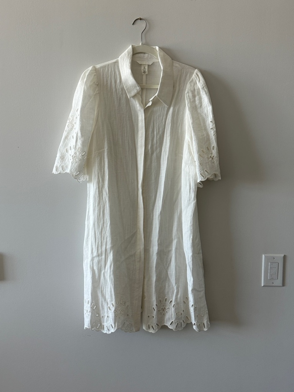H&M White Eyelet Short-Sleeve Collared Mini Dress